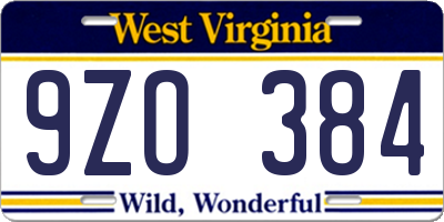WV license plate 9ZO384