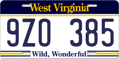 WV license plate 9ZO385