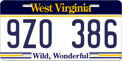 WV license plate 9ZO386