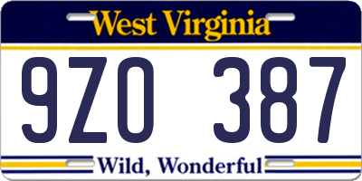 WV license plate 9ZO387