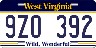WV license plate 9ZO392