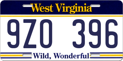WV license plate 9ZO396