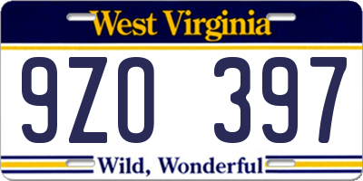 WV license plate 9ZO397