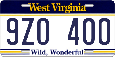 WV license plate 9ZO400