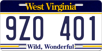 WV license plate 9ZO401
