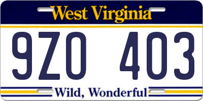 WV license plate 9ZO403