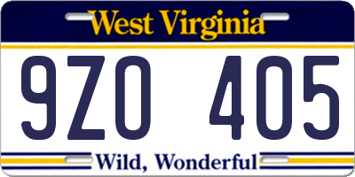 WV license plate 9ZO405