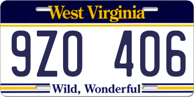 WV license plate 9ZO406