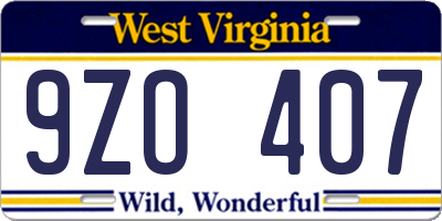 WV license plate 9ZO407