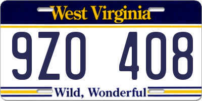 WV license plate 9ZO408