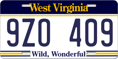 WV license plate 9ZO409
