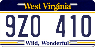WV license plate 9ZO410
