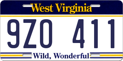 WV license plate 9ZO411
