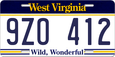 WV license plate 9ZO412