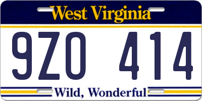 WV license plate 9ZO414