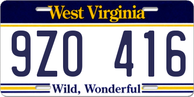 WV license plate 9ZO416