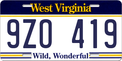 WV license plate 9ZO419
