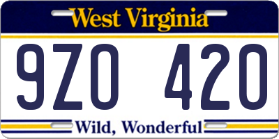 WV license plate 9ZO420