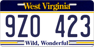 WV license plate 9ZO423