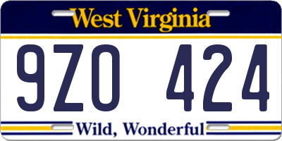WV license plate 9ZO424