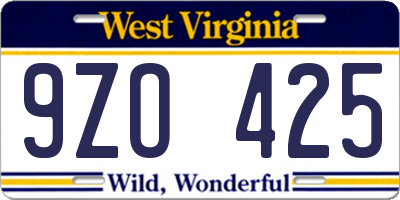WV license plate 9ZO425