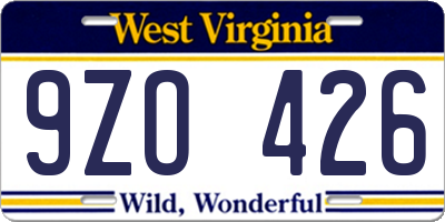 WV license plate 9ZO426