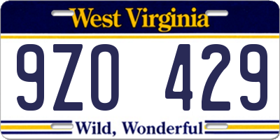 WV license plate 9ZO429