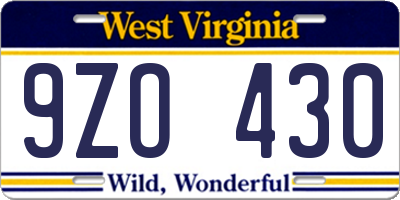 WV license plate 9ZO430