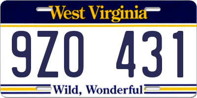 WV license plate 9ZO431