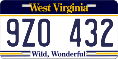 WV license plate 9ZO432