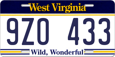 WV license plate 9ZO433