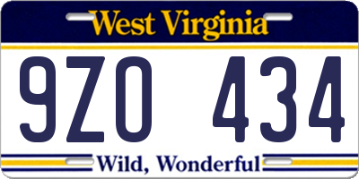 WV license plate 9ZO434