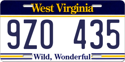 WV license plate 9ZO435