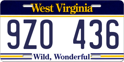 WV license plate 9ZO436