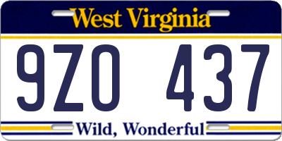 WV license plate 9ZO437