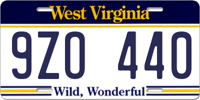 WV license plate 9ZO440
