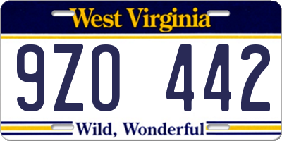 WV license plate 9ZO442