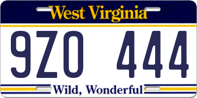 WV license plate 9ZO444