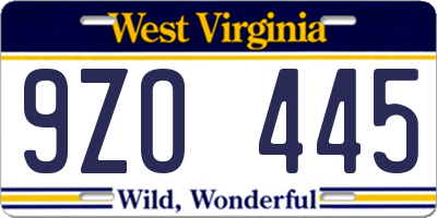 WV license plate 9ZO445