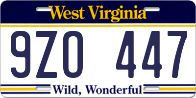 WV license plate 9ZO447