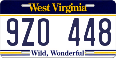 WV license plate 9ZO448
