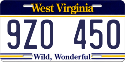 WV license plate 9ZO450
