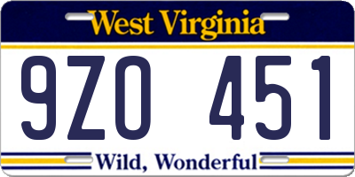 WV license plate 9ZO451