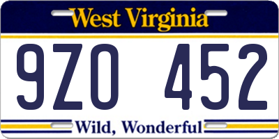 WV license plate 9ZO452