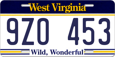WV license plate 9ZO453