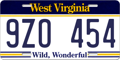 WV license plate 9ZO454