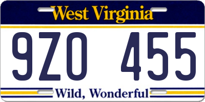 WV license plate 9ZO455