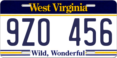 WV license plate 9ZO456