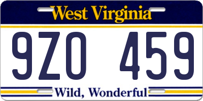 WV license plate 9ZO459