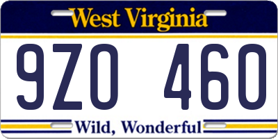 WV license plate 9ZO460